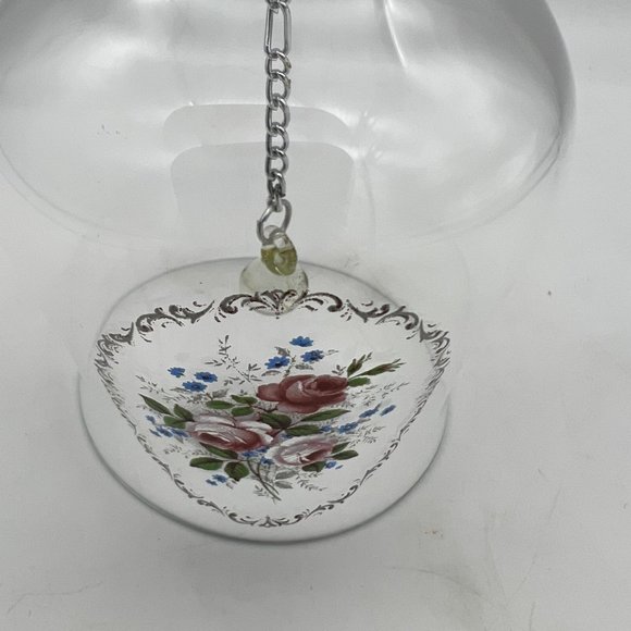 Clear Glass Bell with Glass Clapper Painted Rose Design 6.25" Tall - Picture 3 of 4